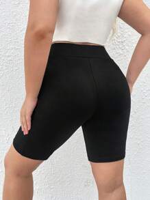 SHEIN EZwear 大碼側邊手機口袋騎行褲 - 黑色 - 查看 2