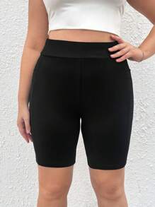 SHEIN EZwear 大碼側邊手機口袋騎行褲 - 黑色 - 查看 4