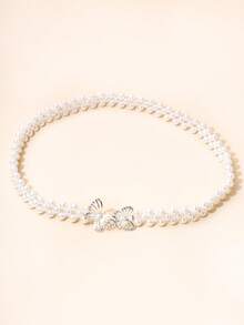 1入組小女童水鑽裝飾蝴蝶扣飾魅力四射珍珠皮帶適用於衣物裝飾