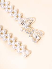 1入組小女童水鑽裝飾蝴蝶扣飾魅力四射珍珠皮帶適用於衣物裝飾