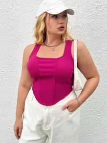 SHEIN EZwear لباس علوي تانك موحدة اللون مقاس كبير - روز أحمر - مشاهدة 4