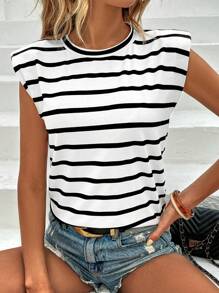 Chiquease T-shirt À Rayures À Épaulettes