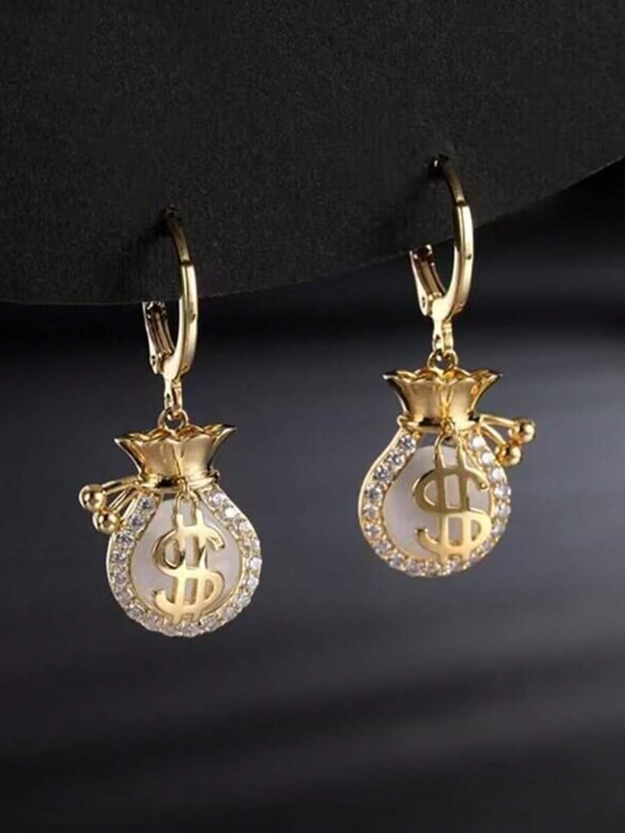 Bông tai thả túi tiền trang trí Rhinestone - Nhiều màu - Xem 1