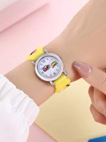 1入組兒童黃色塑料錶帶可愛汽車圖案圓形錶盤石英手錶適合日常生活 - 黃色 - 查看 4