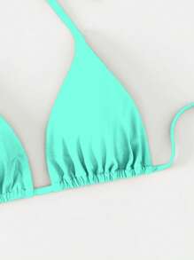 Swim Basics Summer Beach Halter Triangle Bikini Top - Mint Green - View 3