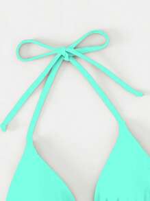 Swim Basics Summer Beach Halter Triangle Bikini Top - Mint Green - View 4