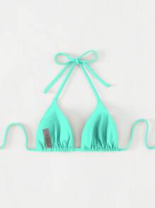 Swim Basics Summer Beach Halter Triangle Bikini Top - Mint Green - View 6