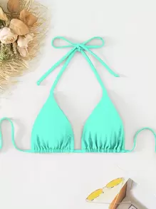 Swim Basics Summer Beach Halter Triangle Bikini Top - Mint Green - View 7