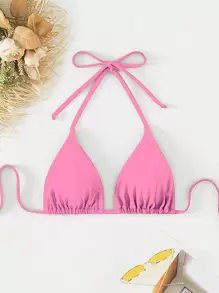 Swim Basics Summer Beach Halter Triangle Bikini Top - Pink - View 5
