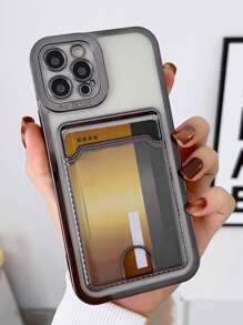 Hộp đựng điện thoại có khe cắm thẻ mạ điện rõ ràng - màu đen - Xem 3