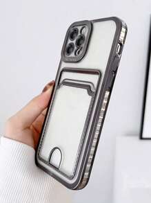 Hộp đựng điện thoại có khe cắm thẻ mạ điện rõ ràng - màu đen - Xem 5