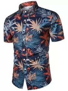 Hombres Camisa con estampado tropical con botón - Multicolor - Ver 1