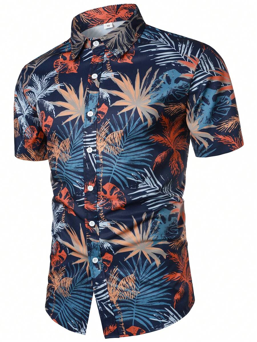 Hombres Camisa con estampado tropical con botón - Multicolor - Ver 1
