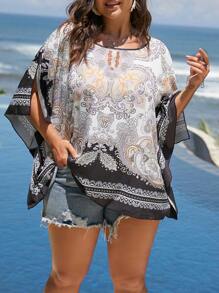 SHEIN LUNE Plus Paisley Print Batwing Sleeve Blouse - Multicolor - View 1