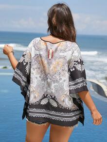 SHEIN LUNE Plus Paisley Print Batwing Sleeve Blouse - Multicolor - View 2