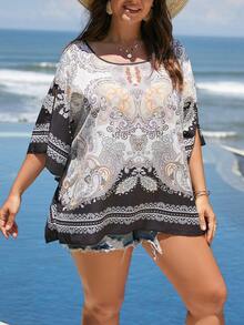 SHEIN LUNE Plus Paisley Print Batwing Sleeve Blouse - Multicolor - View 5