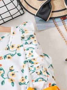 SHEIN Đầm Gái Xù Khối Màu Hoa Dễ thương - Màu vàng - Xem 6