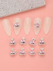 10-Pack Of Five-Pointed Heart Pink Diamond Planet Nail Charms DIY Nail Gems Nail Supplies - Multicolor - View 1