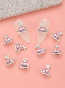 10-Pack Of Five-Pointed Heart Pink Diamond Planet Nail Charms DIY Nail Gems Nail Supplies - Multicolor - View 2