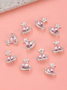 10-Pack Of Five-Pointed Heart Pink Diamond Planet Nail Charms DIY Nail Gems Nail Supplies - Multicolor - View 4
