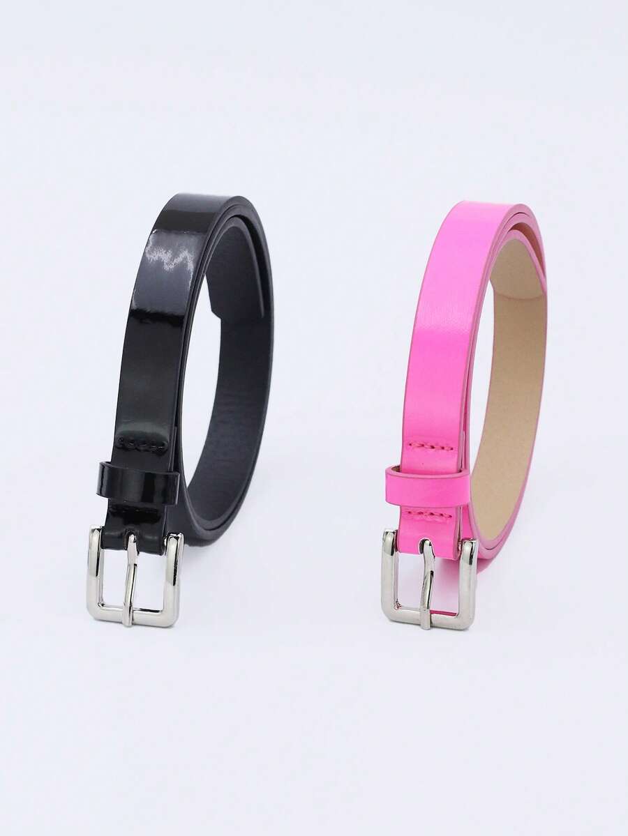 1入組女士時尚多用途PU皮革漆皮皮帶在玫瑰粉色顏色適用於每天使用 - 粉色 - 查看 1