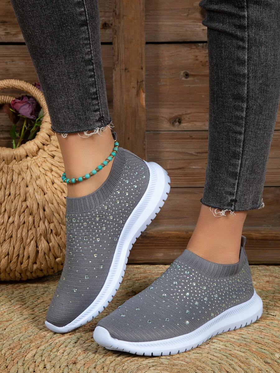 Giày Thể thao Nữ Pha lê kim cương màu trơn - Xám - Xem 1