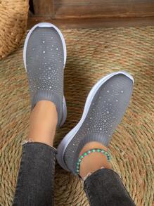 Giày Thể thao Nữ Pha lê kim cương màu trơn - Xám - Xem 2