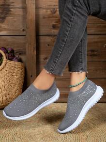 Giày Thể thao Nữ Pha lê kim cương màu trơn - Xám - Xem 4