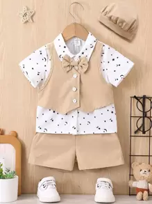 Bebé con estampado de estrella con lazo delantero 2 en 1 Camisa & Shorts - Multicolor - Ver 1