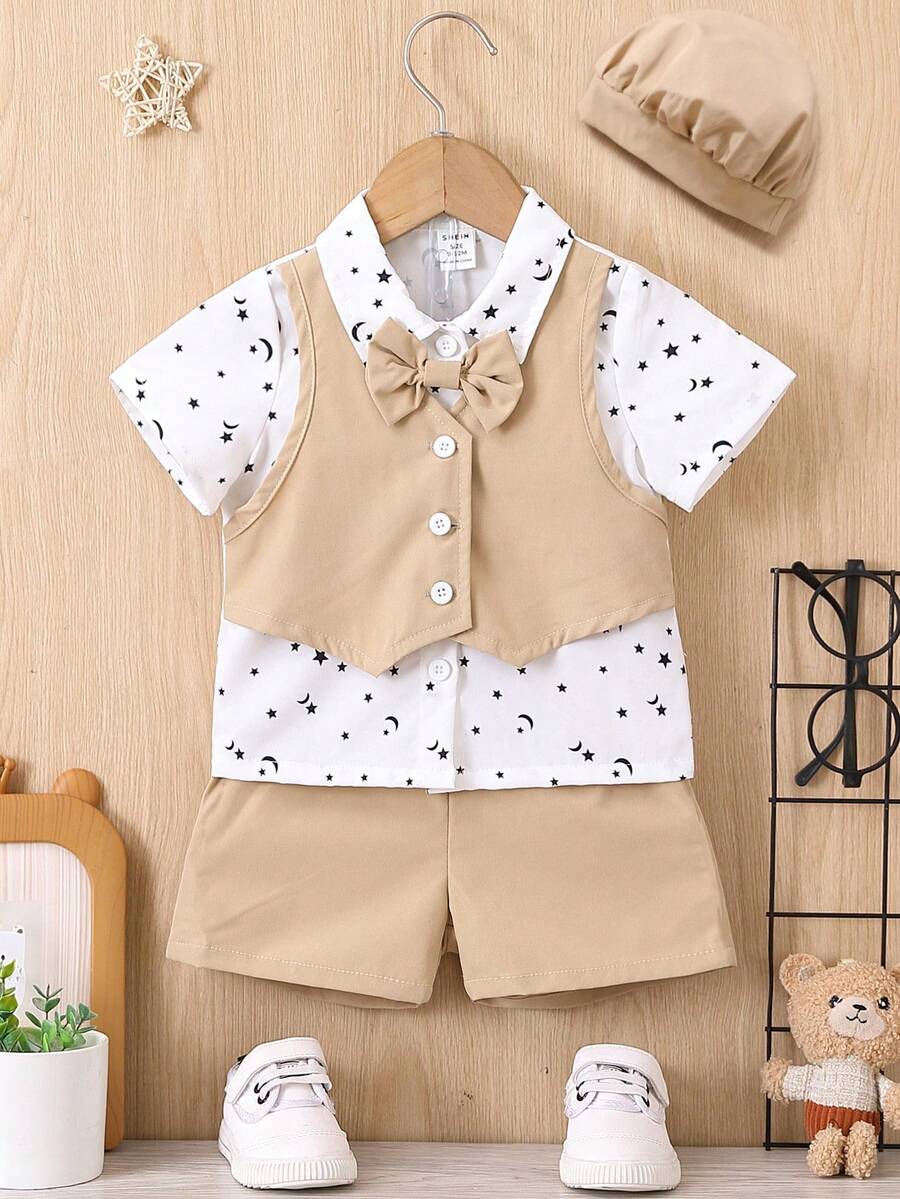 Bebé con estampado de estrella con lazo delantero 2 en 1 Camisa & Shorts - Multicolor - Ver 1
