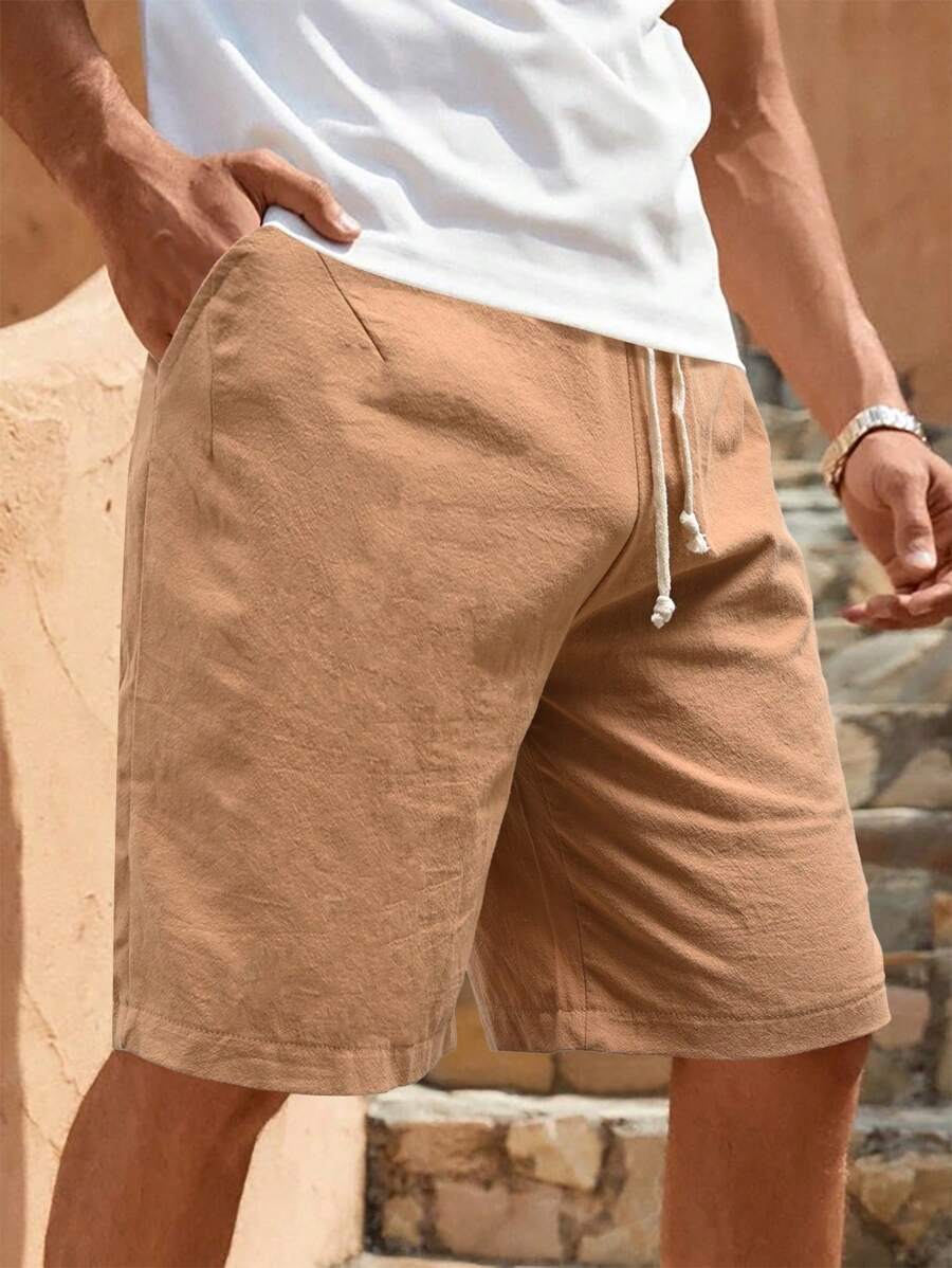 Manfinity Men Drawstring Waist Slant Pocket Shorts - Khaki - View 1