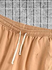 Manfinity Men Drawstring Waist Slant Pocket Shorts - Khaki - View 3