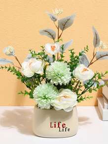 1pc Porcelain Vase, Letter Graphic Flower Vase For Home Decor - Beige - View 1