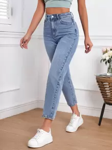SHEIN Frenchy High Waist Mom Fit Jeans - Light Wash - View 1