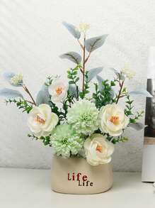 1pc Porcelain Vase, Letter Graphic Flower Vase For Home Decor - Beige - View 3
