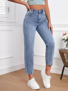 SHEIN Frenchy High Waist Mom Fit Jeans - Light Wash - View 3