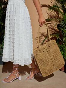 SHEIN VCAY Minimalist Straw Bag - Brown - View 3