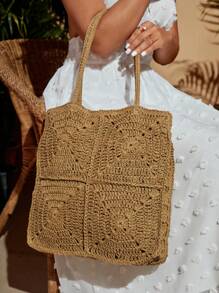 SHEIN VCAY Minimalist Straw Bag - Brown - View 4