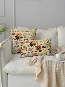 1pc Flower Pattern Cushion Cover Without Filler, Modern Fabric Pillow Cover For Home Decor