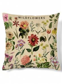 1pc Flower Pattern Cushion Cover Without Filler, Modern Fabric Pillow Cover For Home Decor