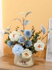 1pc Porcelain Vase, Letter Graphic Flower Vase For Home Decor - Beige - View 4