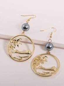 椰子樹和海灘細節圓圈裝飾耳墜 - 金色 - 查看 2