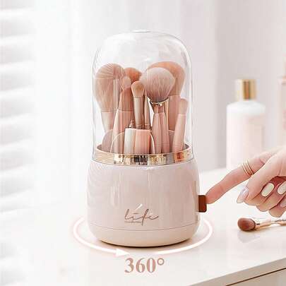 多功能化妆刷收纳盒，1个360°旋转化妆品收纳盒，防水防尘收纳桶，唇彩架，桌面收纳盒，适用于梳妆台、浴室、房间、家居、卧室、浴室、房屋，粉色房间礼盒，趣味礼物，收纳，化妆刷收纳袋，化妆包，洗漱包，桌面收纳盒，化妆包，化妆袋，珠宝盒，收纳袋，化妆刷架，刷架，香水收纳盒，收纳袋，女士圣诞礼物创意，房间装饰