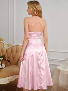 SHEIN Belle 花卉圖案提花高衩緊身上衣抹胸伴娘洋裝