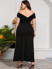 Đầm Plus Size Xù Trọn gói Tách cao màu trơn Thanh lịch - màu đen - Xem 2
