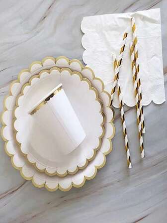 93 piezas/Set de utensilios de cocina desechables de papel, cubiertos desechables con diseño floral para fiesta