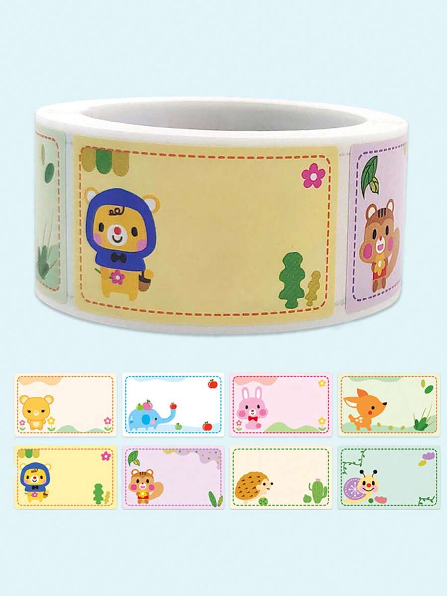 200张/卷 动物图案标签贴纸，可爱多用途可书写标签贴纸，适用于学生、学校、办公室贴纸、剪贴簿用品、趣味贴纸、笔记本电脑贴纸、Kindle手机贴纸 - 彩色 - 查看 1