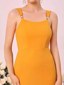 SHEIN Belle 蕾絲拼接魚尾裙下擺伴娘連衣裙 - 芥末黃 - 查看 7