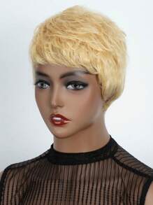 Peluca de cabello humano de color con corte pixie rizado corto con flequillo - S613 - Ver 1