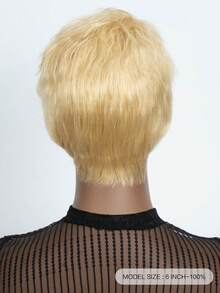 Peluca de cabello humano de color con corte pixie rizado corto con flequillo - S613 - Ver 2